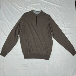 Peter Millar Men’s Quarter Zip Brown L Large Merino Wool Blend